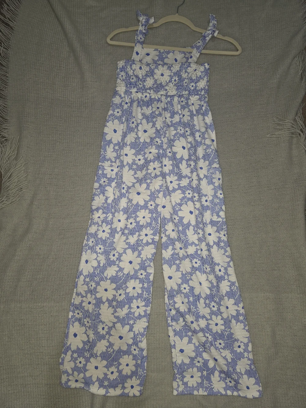 Blue & White Paisley Lane Floral Romper- Girls 12